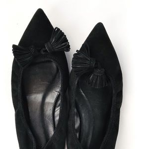 J Crew Black Pointed Flats Suede Tassel Size 8